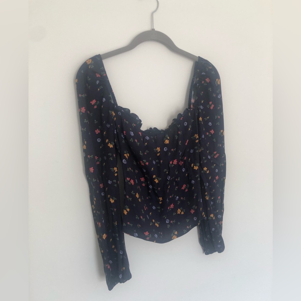 Reformation navy floral blouse size 8